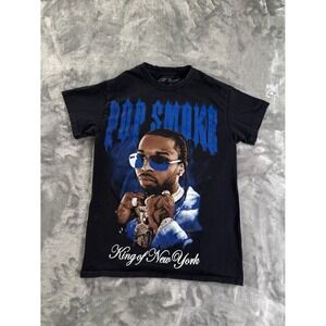Pop Smoke King of New‎ York Graphic T-Shirt Black Cotton Men Size Small S